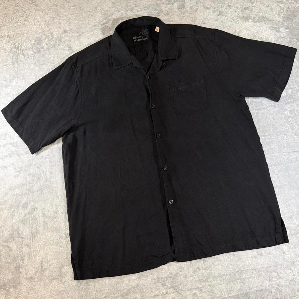 90s Vintage Tommy Bahama Silk Button Down Shirt | Black | Medium